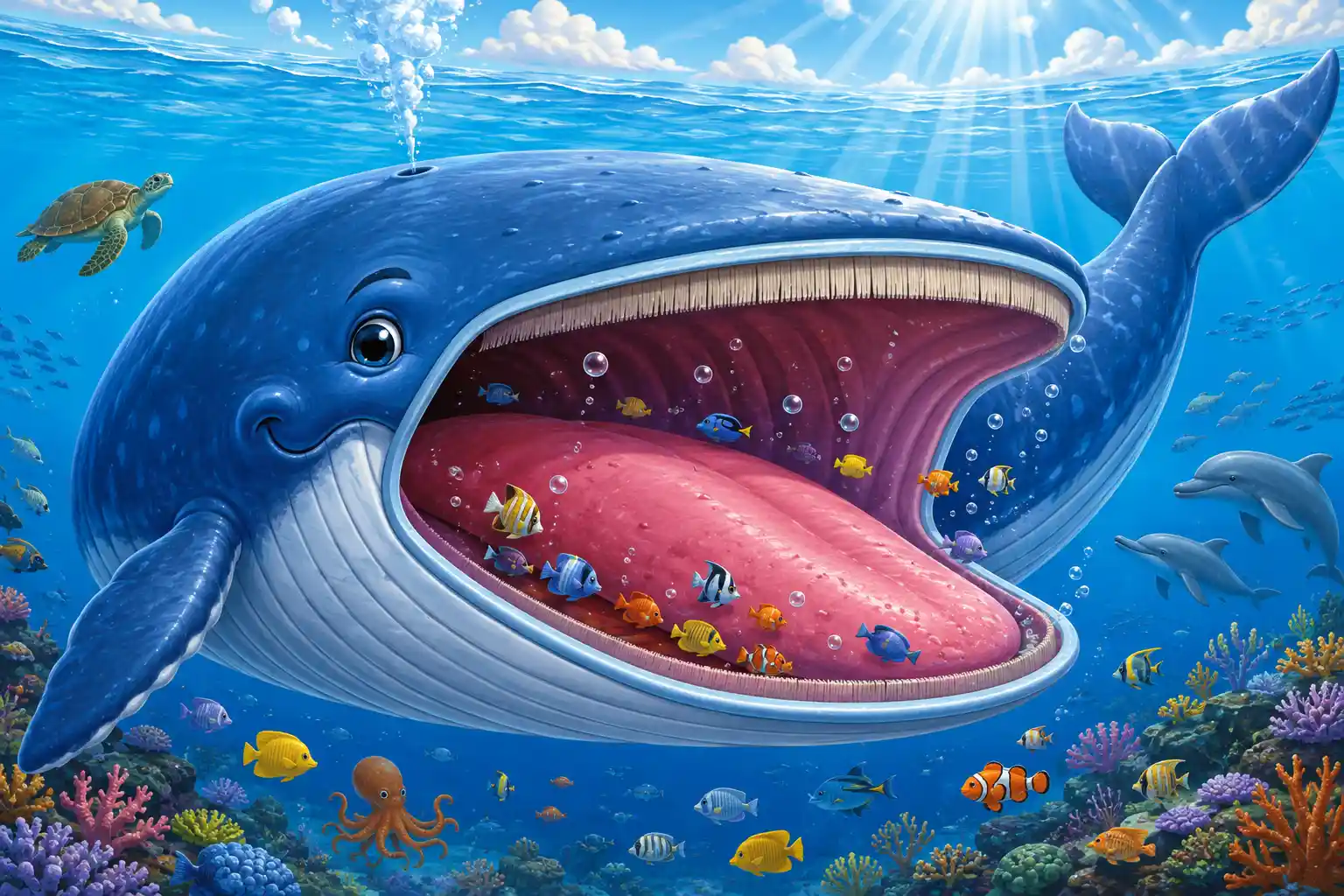 Blue whale with giant tongue