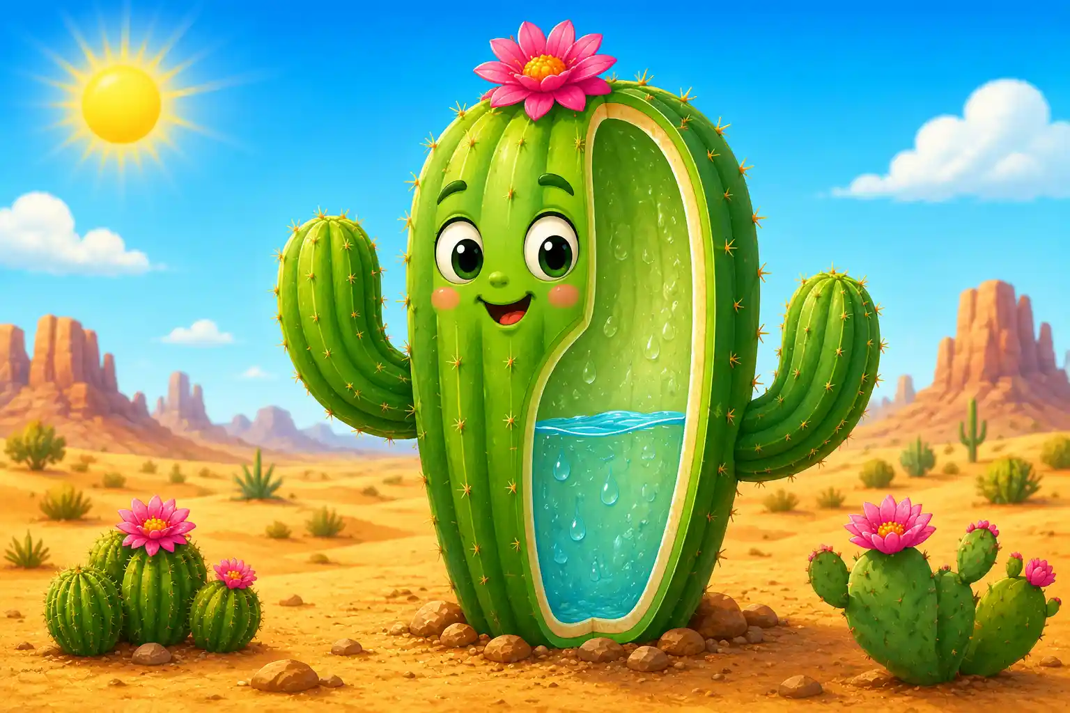 Cactus storing water in desert