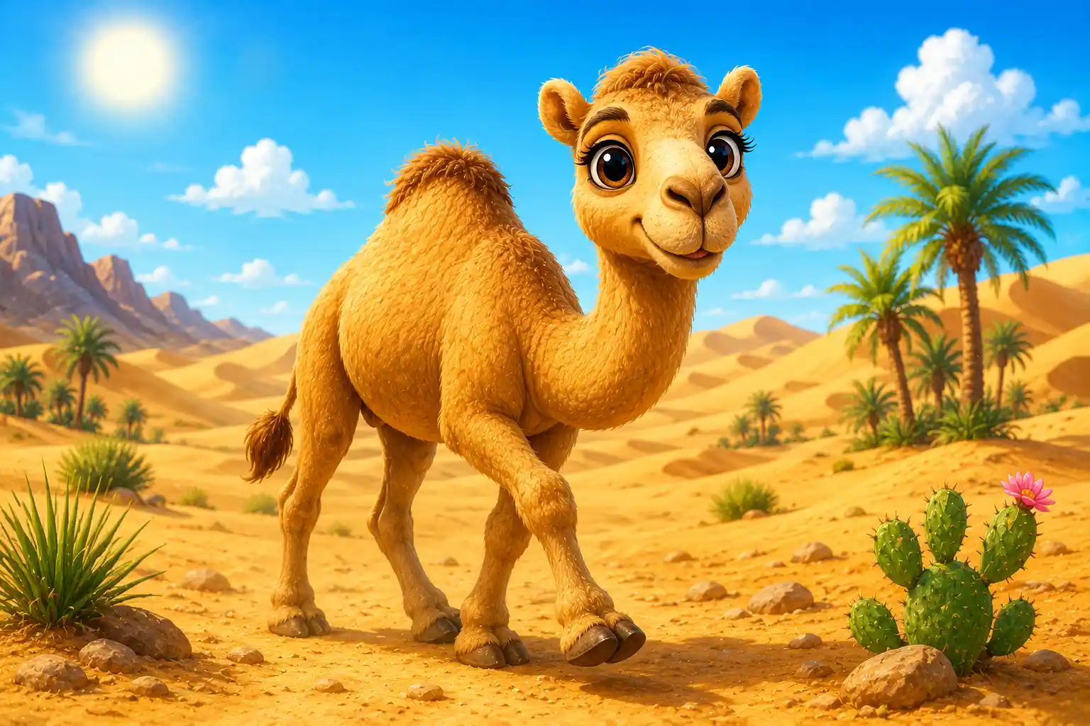 Camel walking in desert