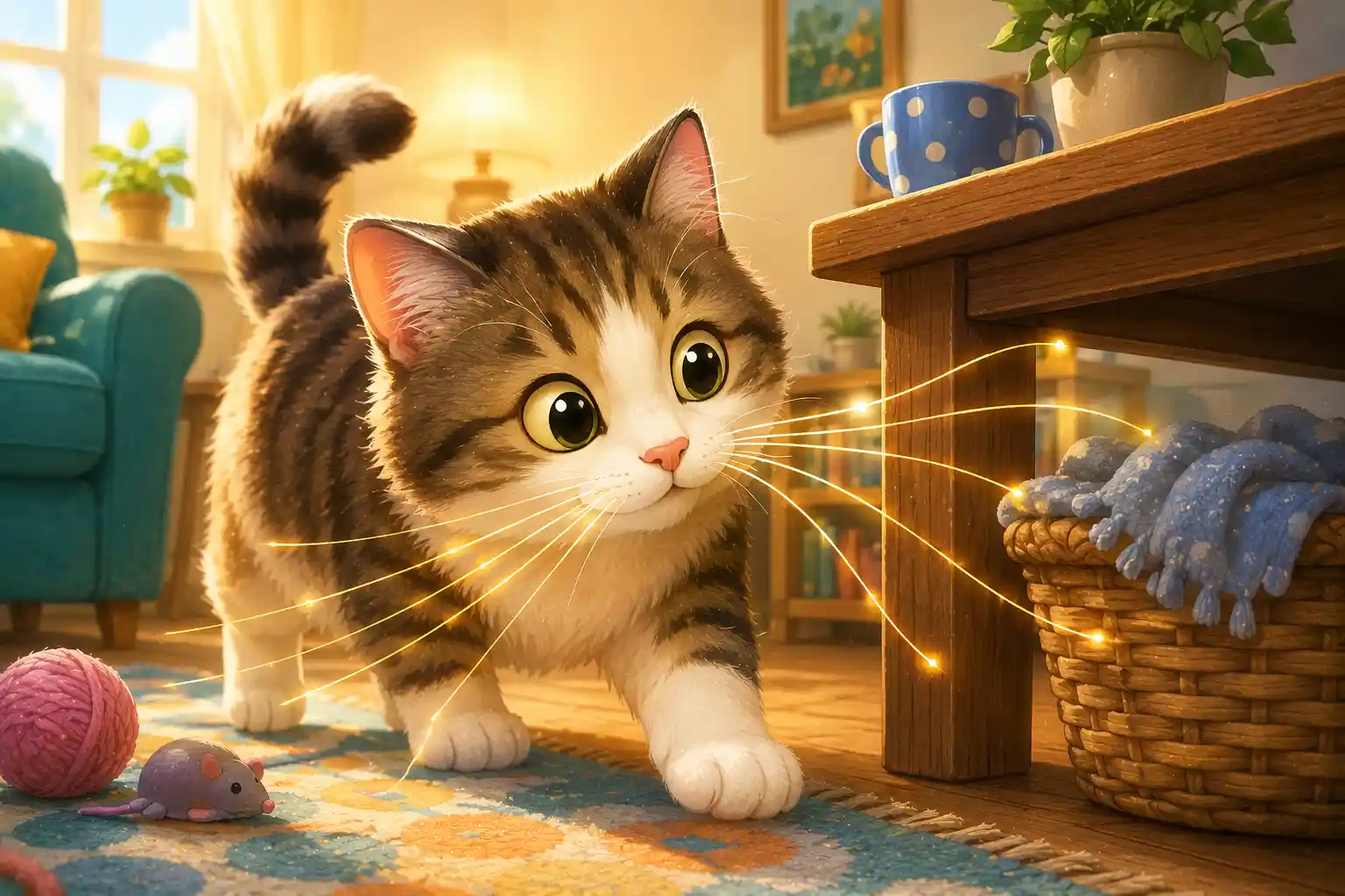 Cat using whiskers to explore