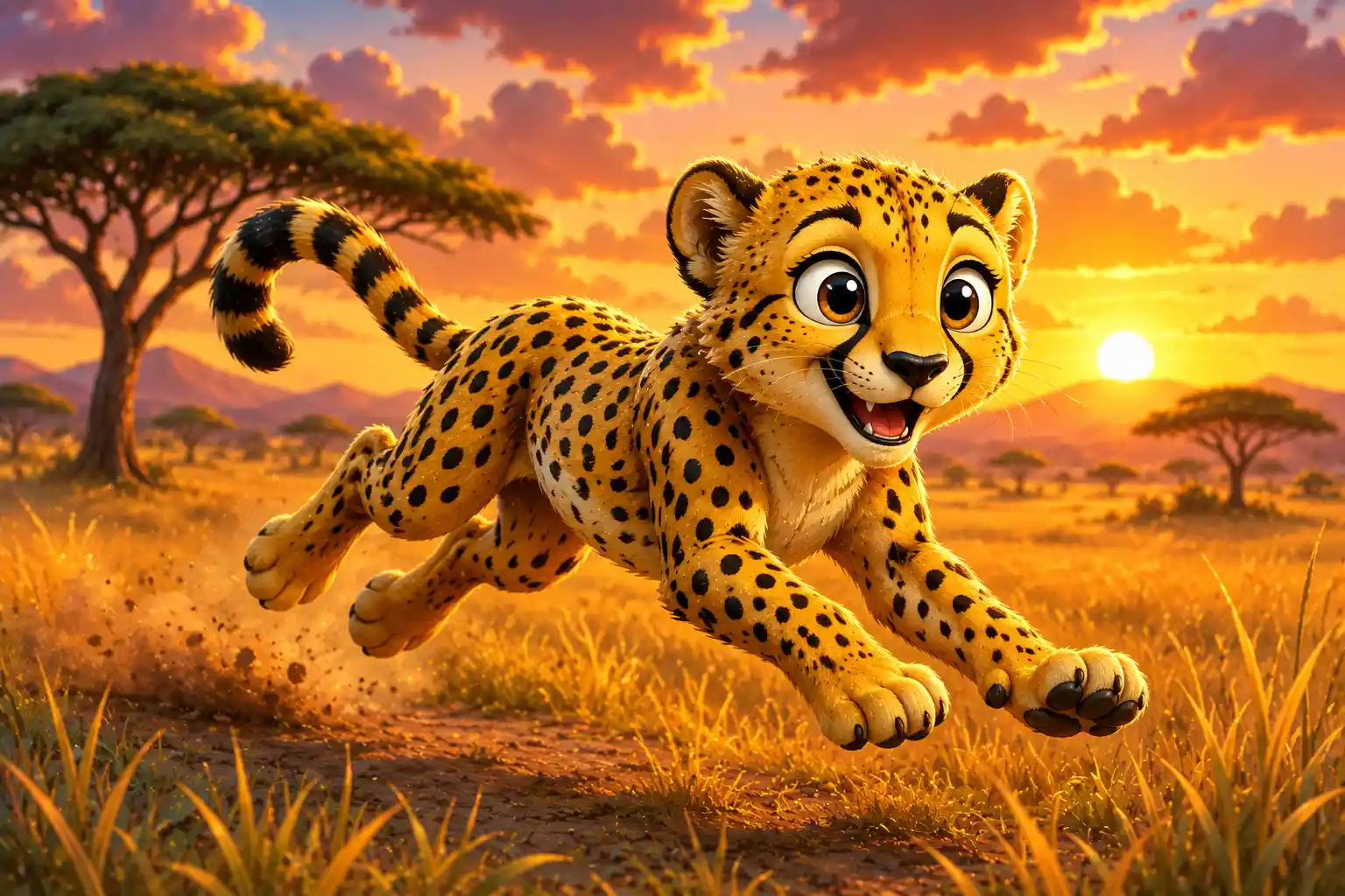 Cheetah running on savanna
