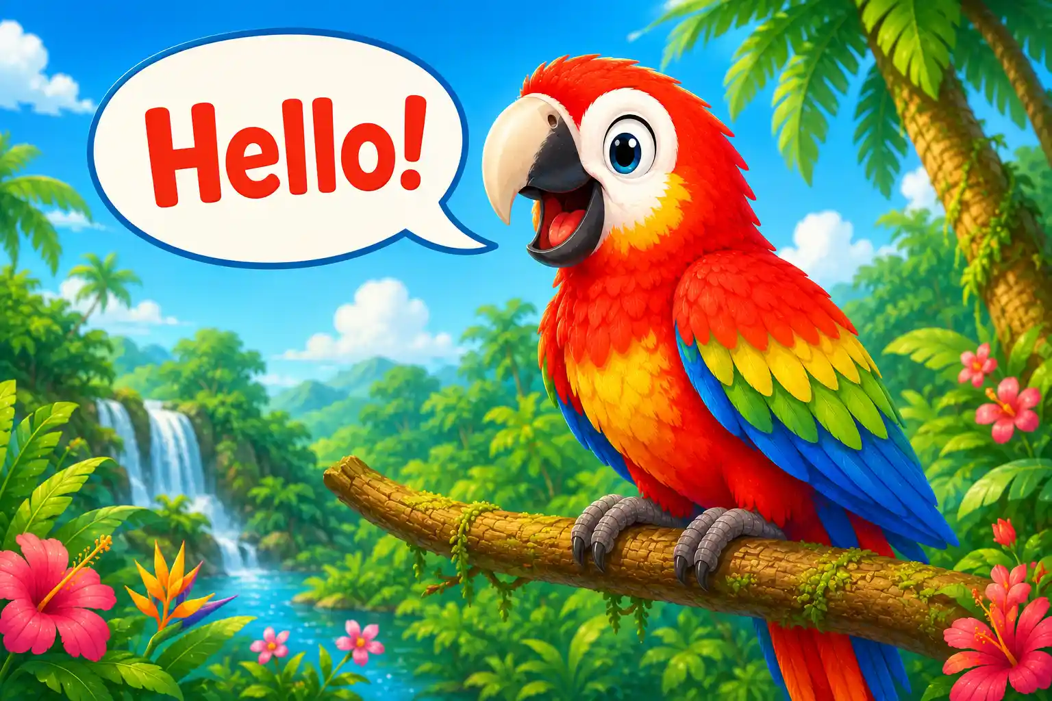 Colorful parrot copying sounds