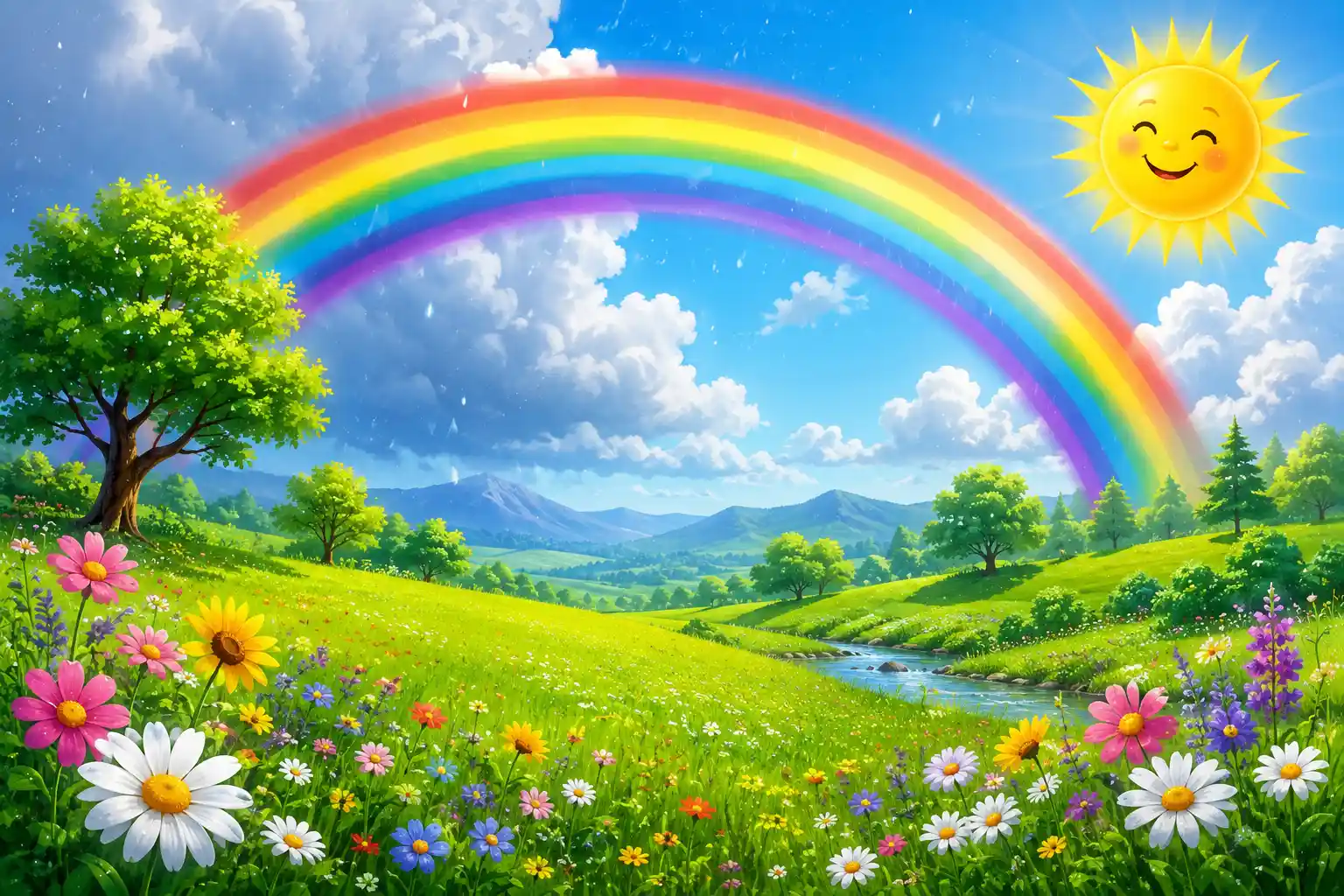 Colorful rainbow after rain