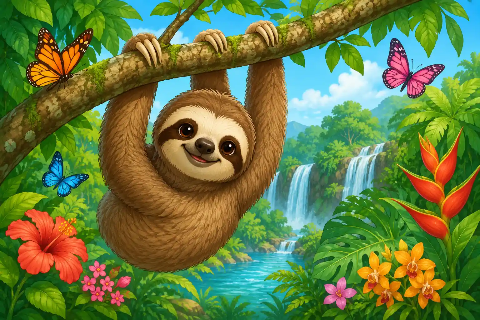 Sloths move slowly to save energy and survive in the rainforest.