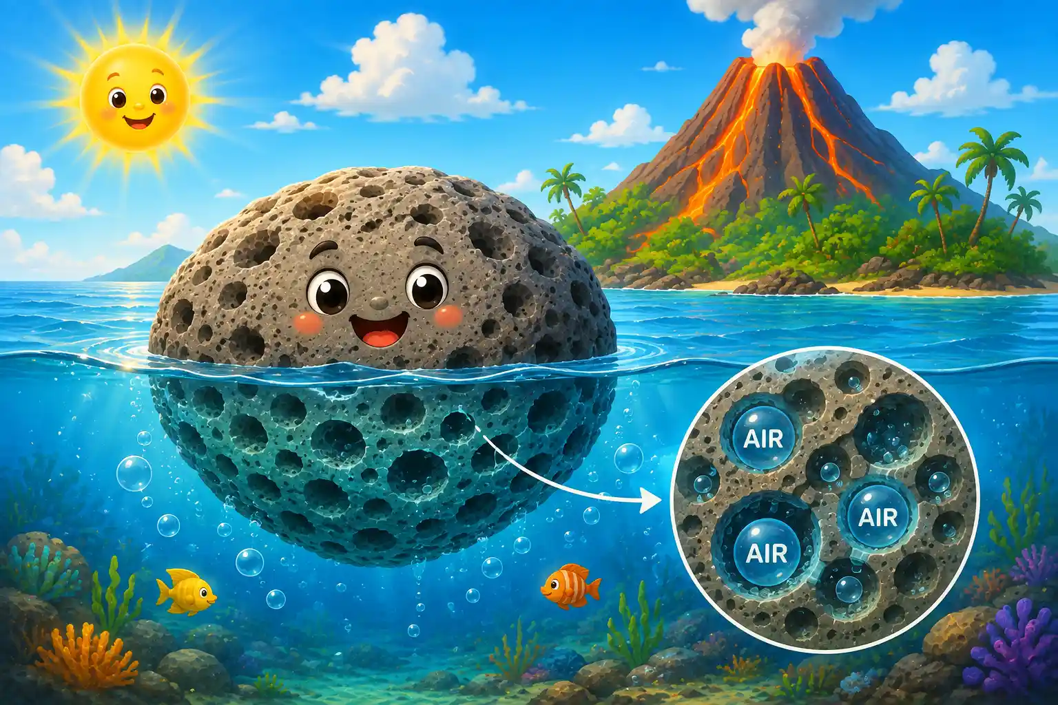 Floating rock on water