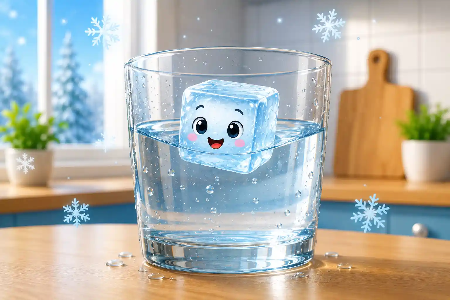 Ice cube floating in water