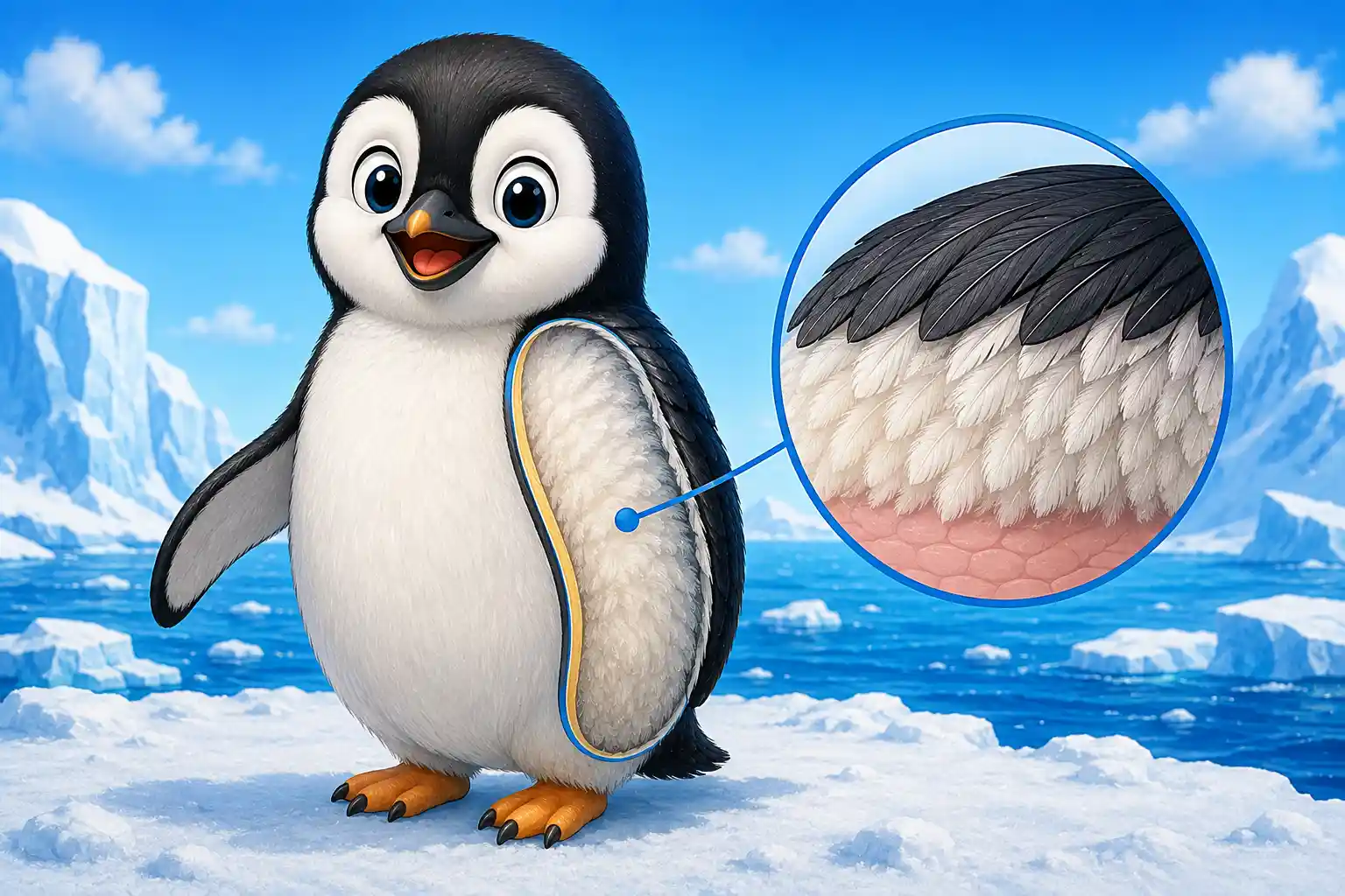 Penguin with thick feathers