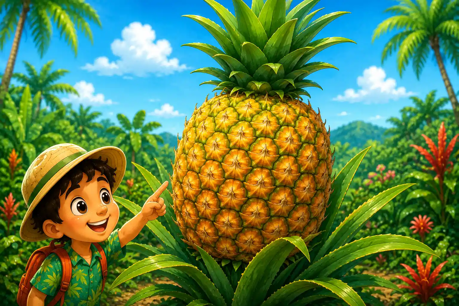 Pineapple growing on tropical plant