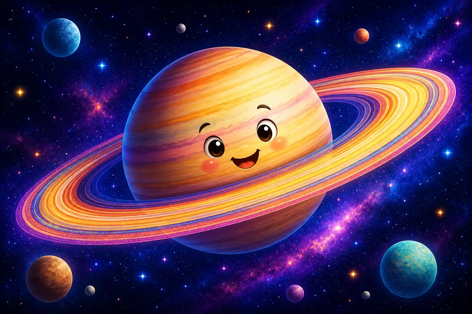 Saturn with colorful rings