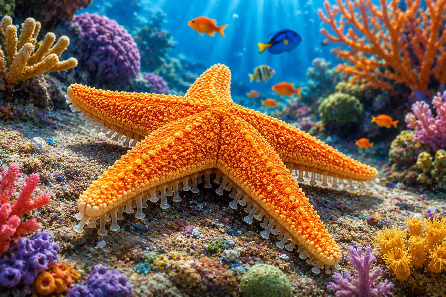 Sea star moving with tube feet