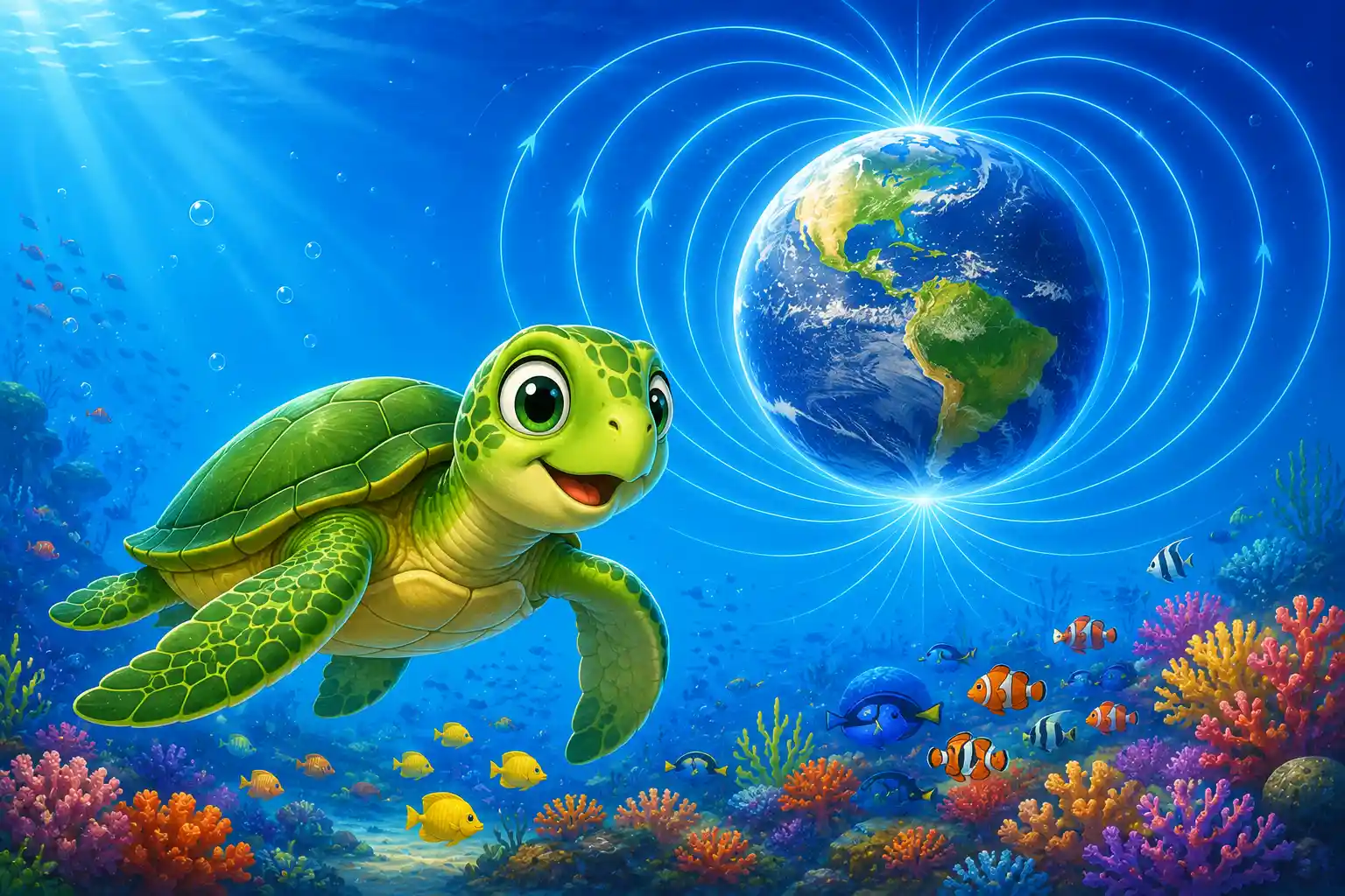 Some sea turtles can sense Earth's magnetic field to help them find their way.