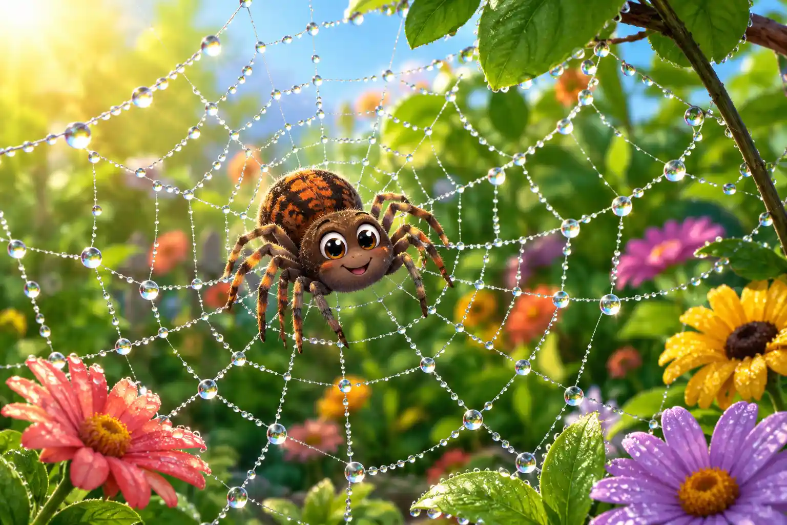 Spider on a strong silk web
