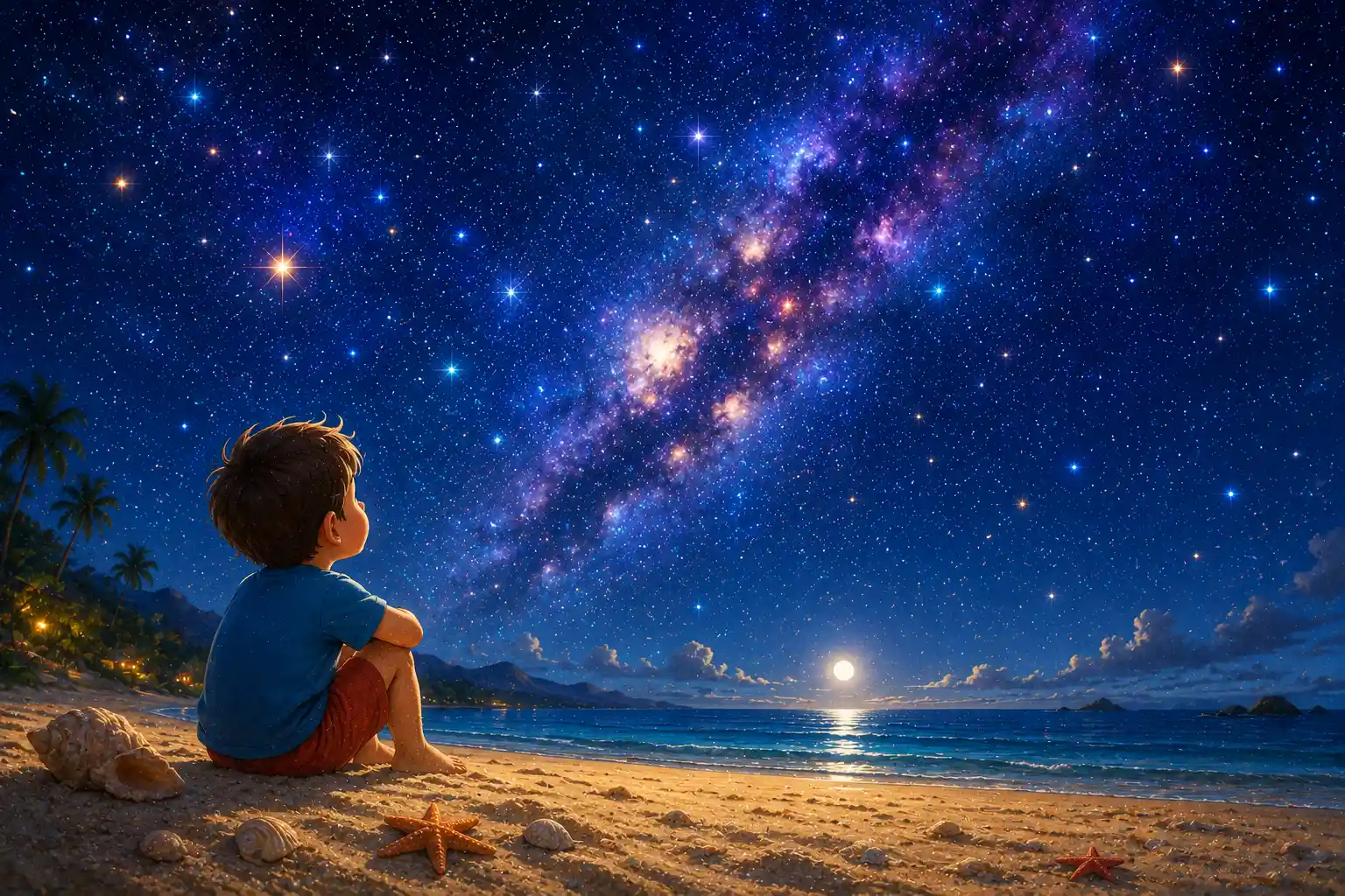 Stars above beach sand