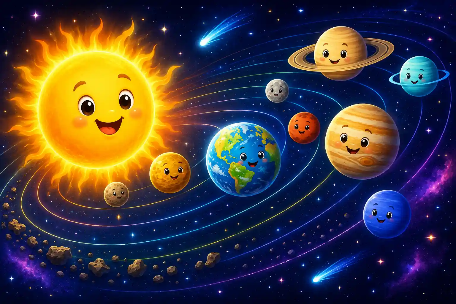 Sun shining with planets