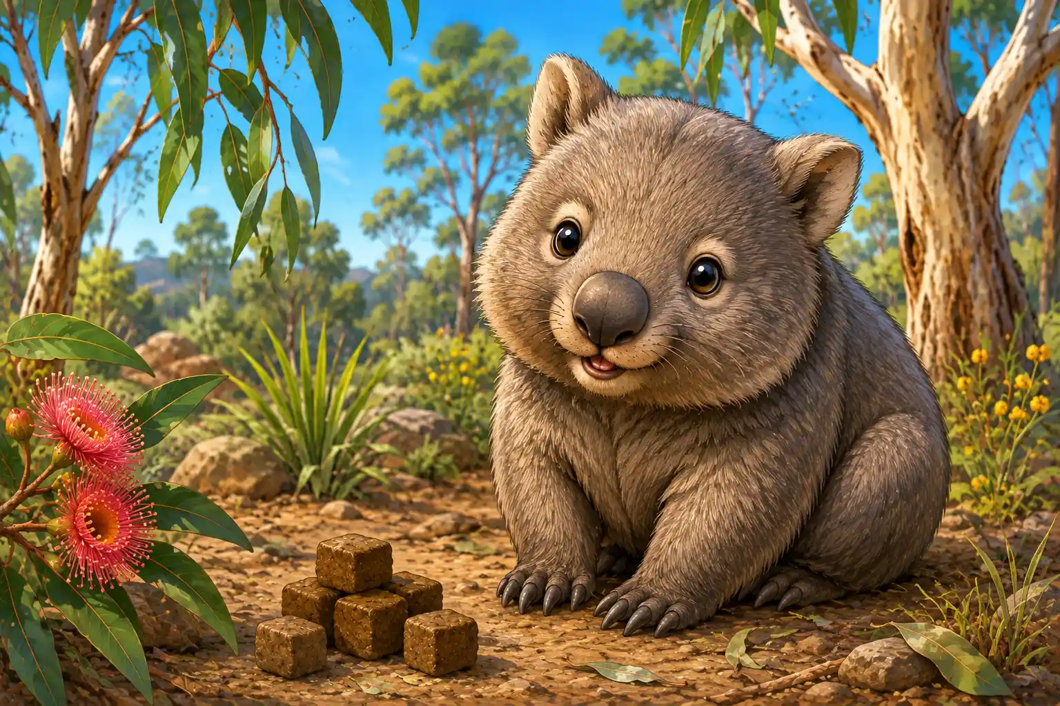 Wombat with cube-shaped poop