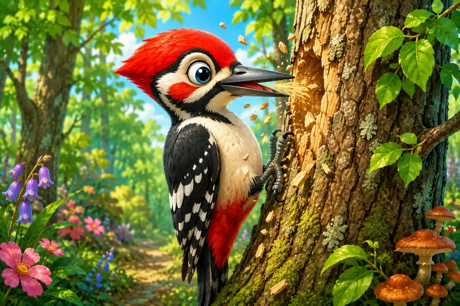 Woodpecker pecking tree