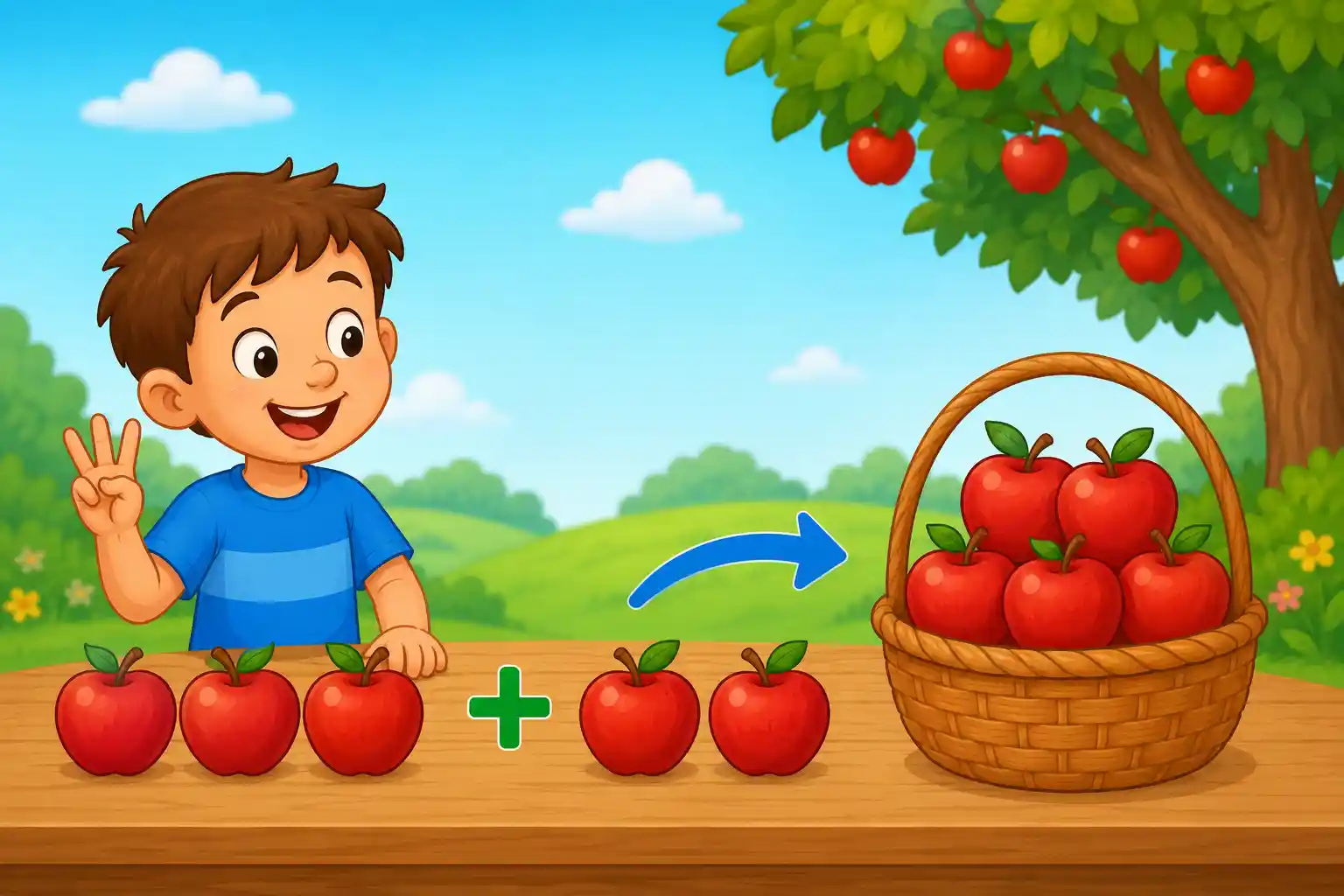 Adding Apples: What is 3 + 2?