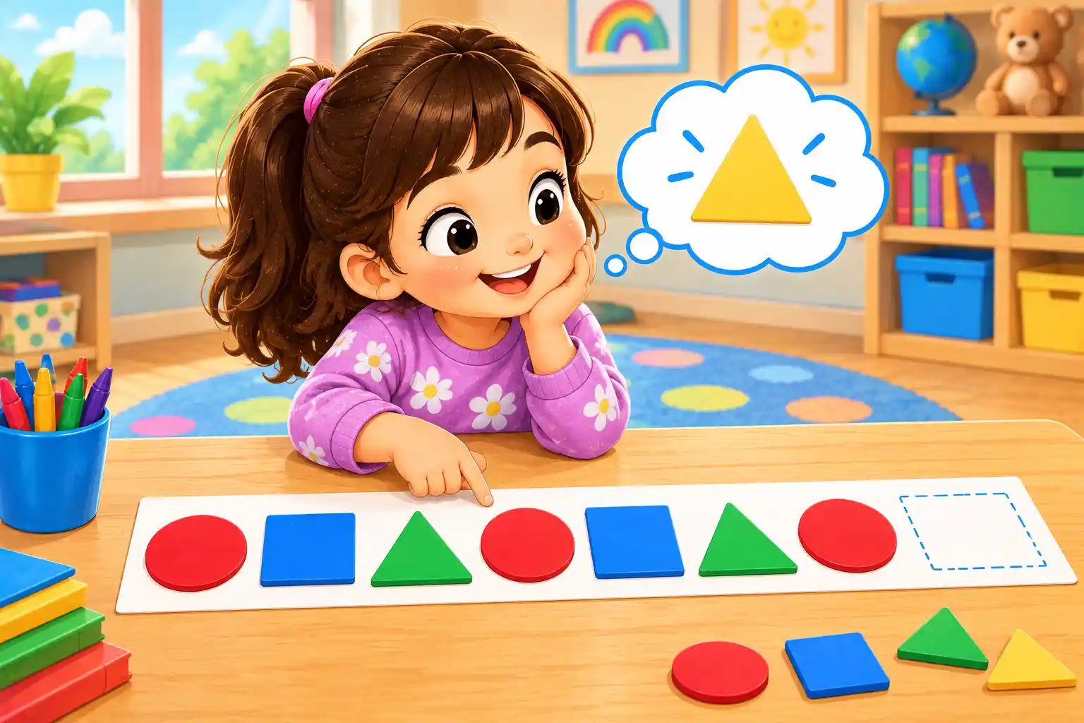 Child completing a repeating shape pattern