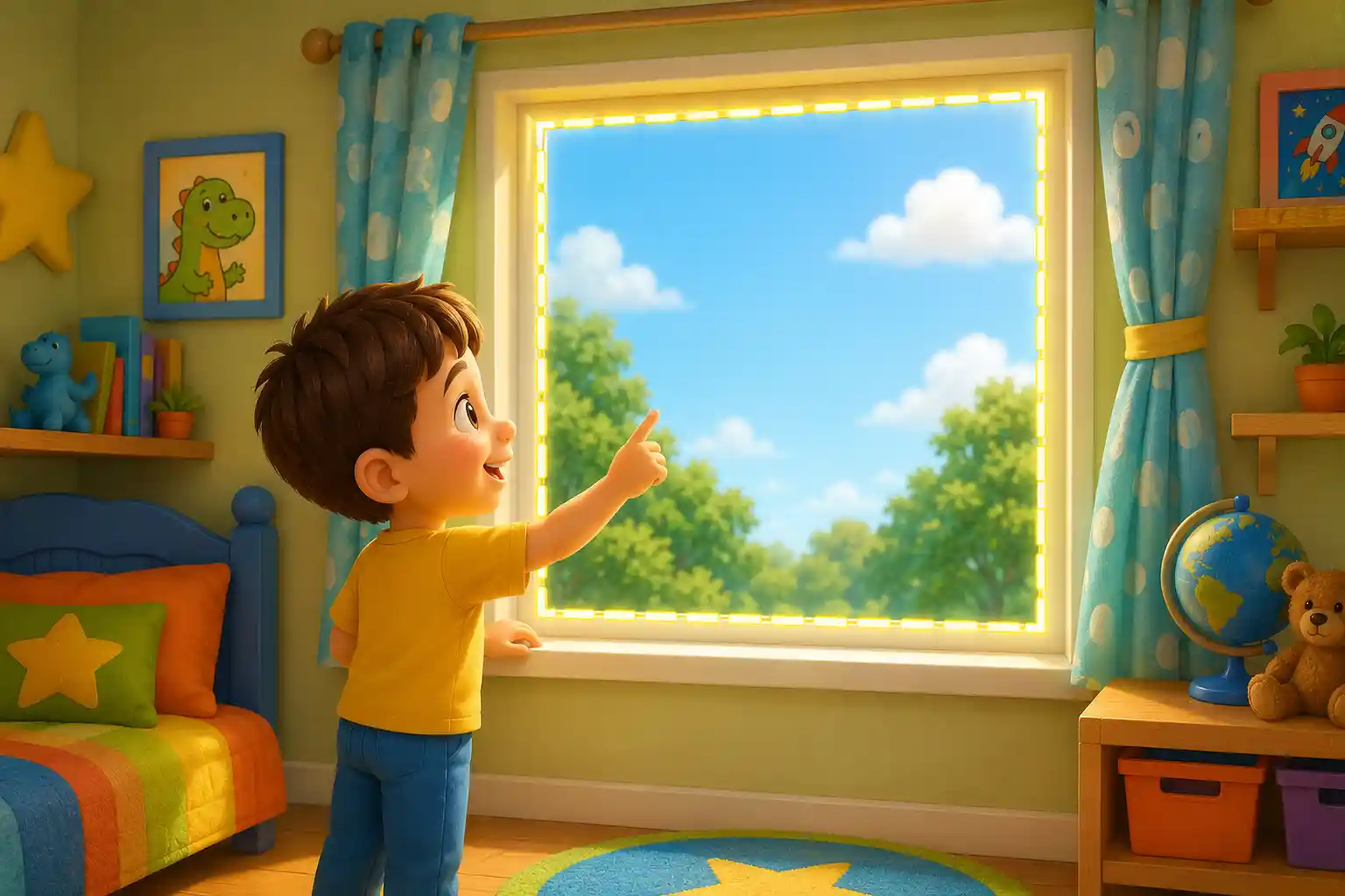 Child counting the sides of a rectangle