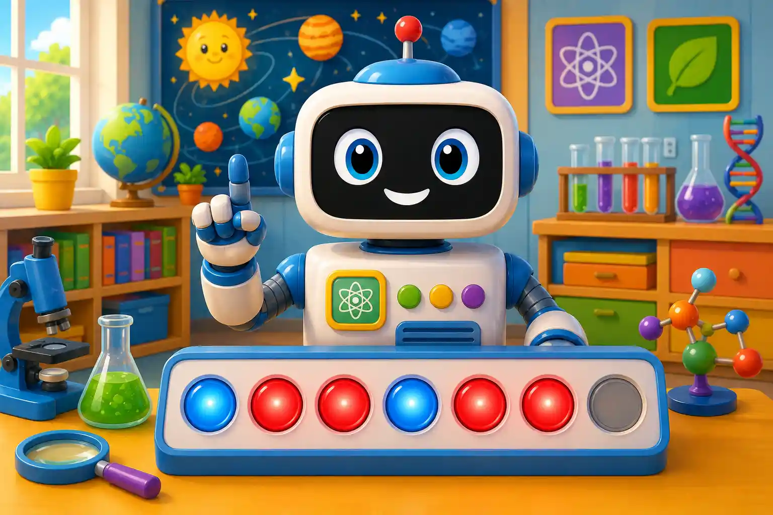 Child solving a repeating robot color pattern