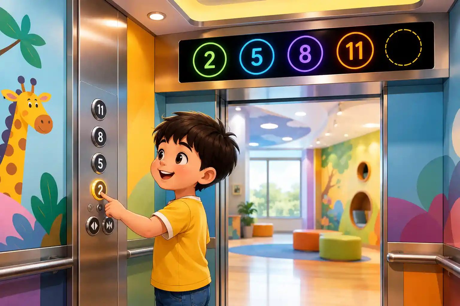 Child solving an elevator number pattern