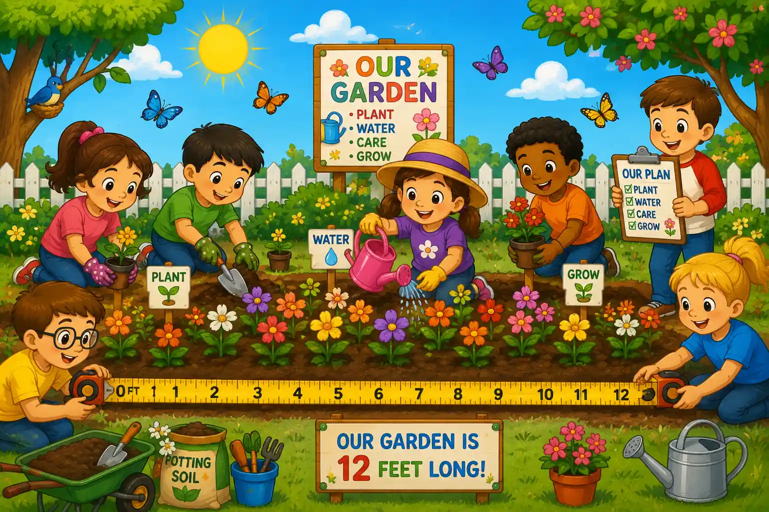 Measurement Word Problem with a Flower Garden for Kids