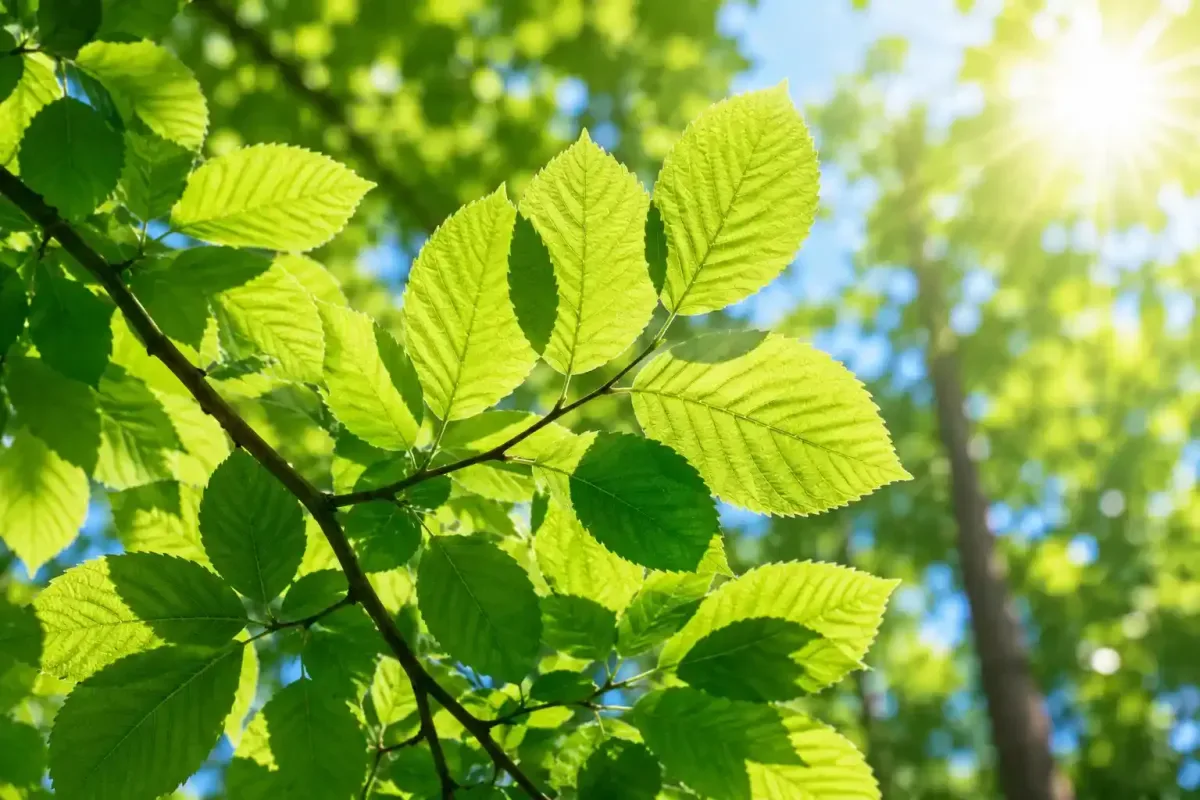 Green tree leaves using sunlight to make food
