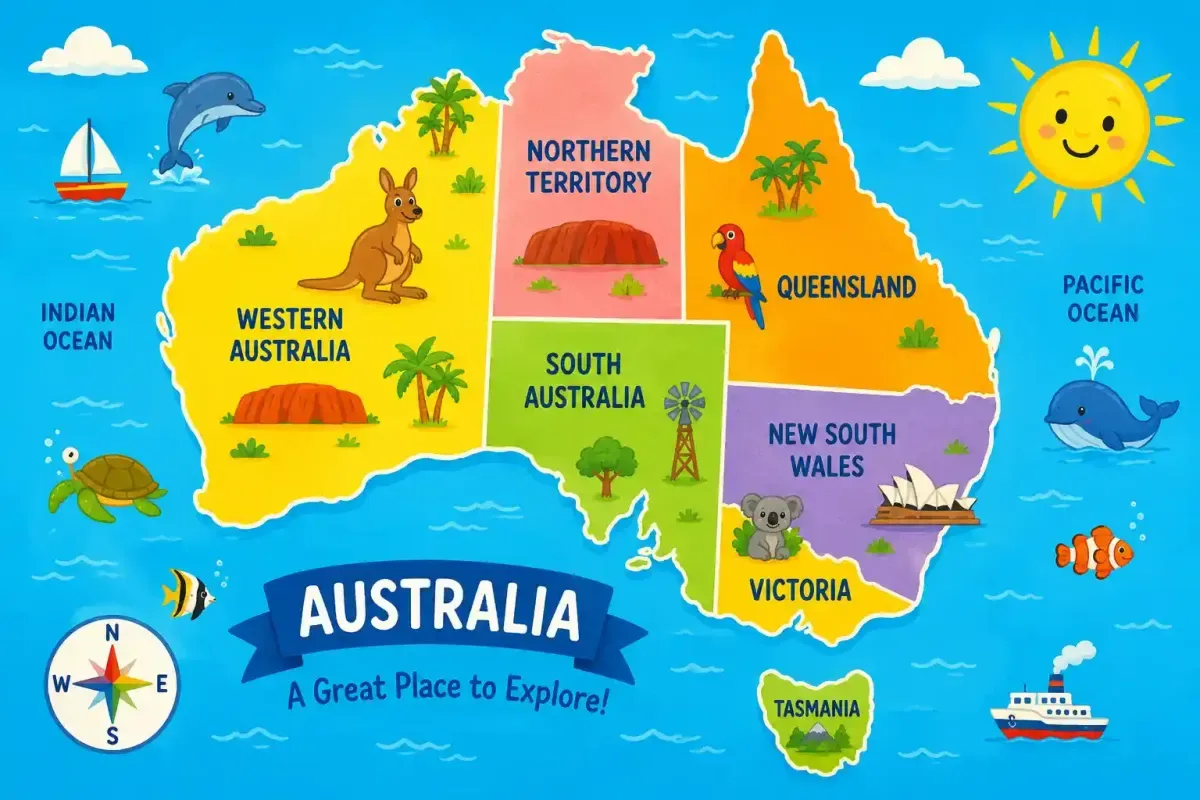 Map of Australia for Young Kids