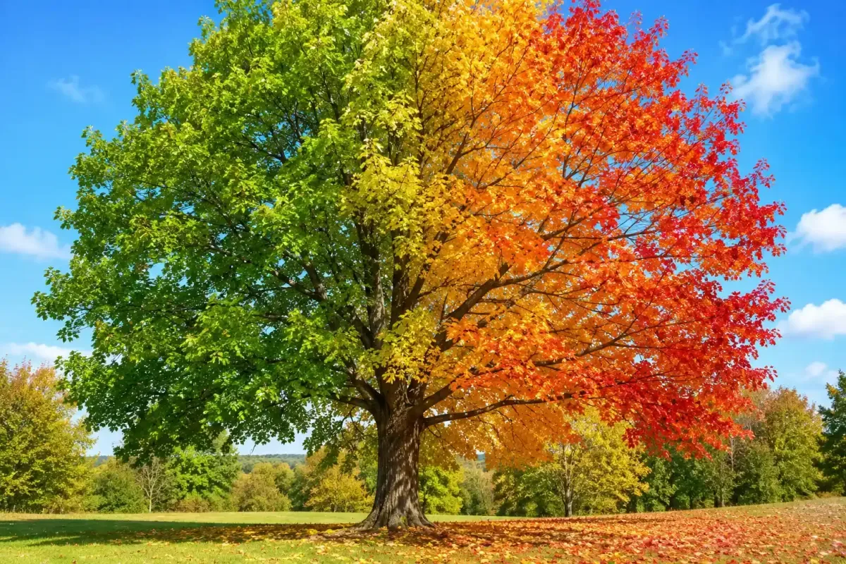 Seasonal change showing colorful autumn leaves