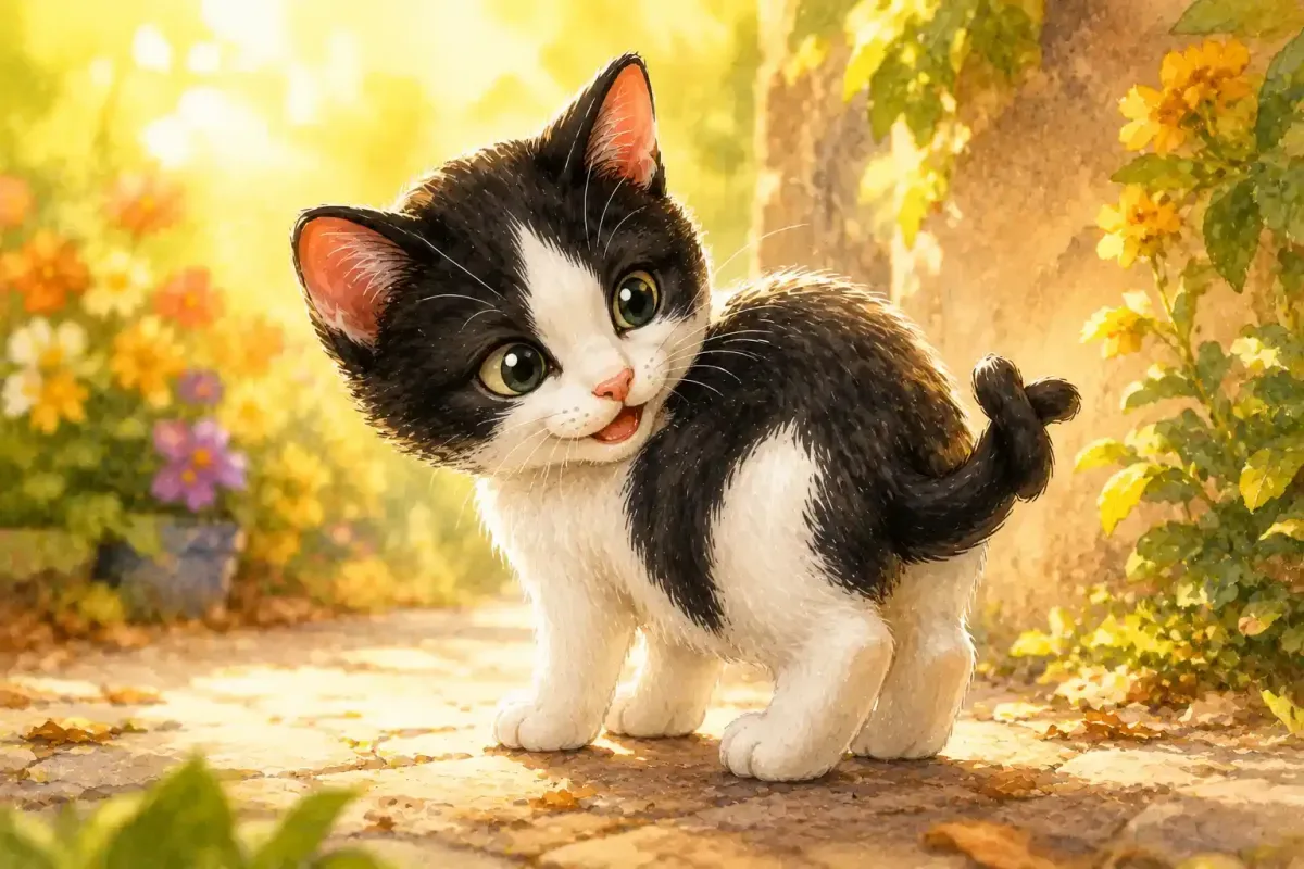 Chiki proudly showing his little twisted tail
