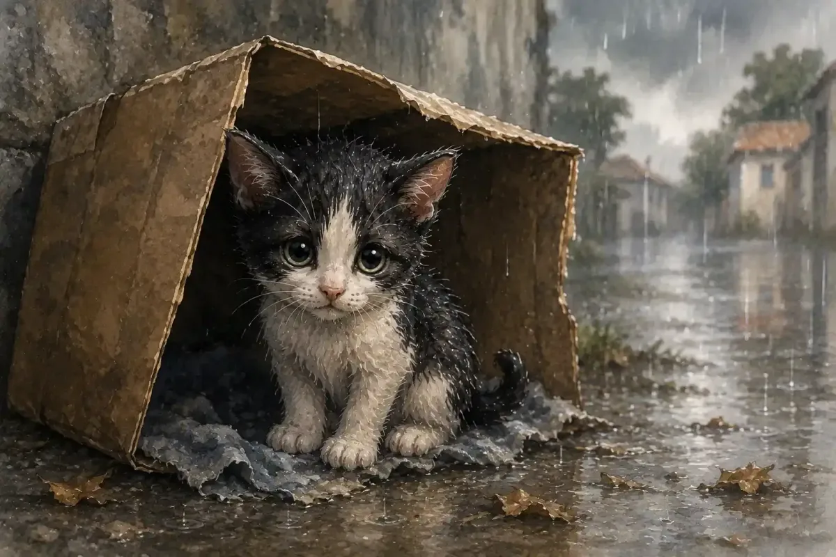 Chiki shivering in the rain