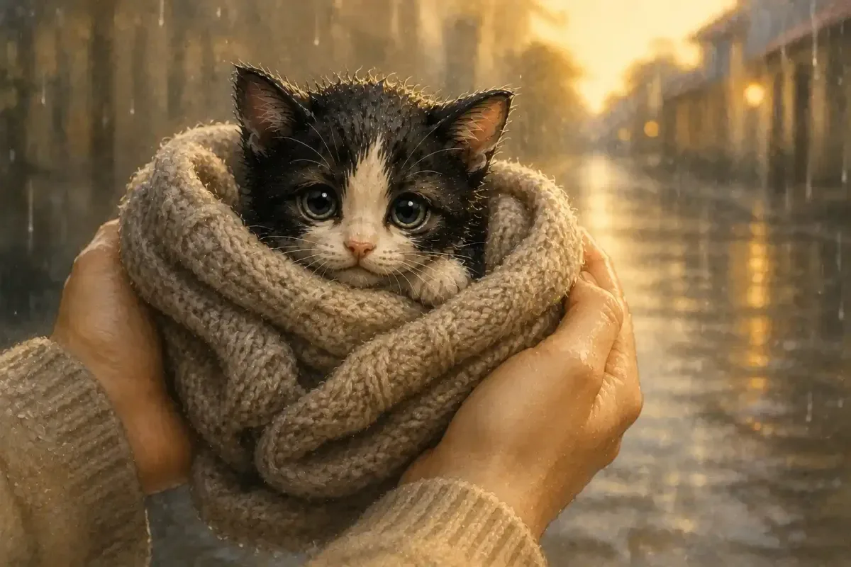 Chiki wrapped safely in a warm hat