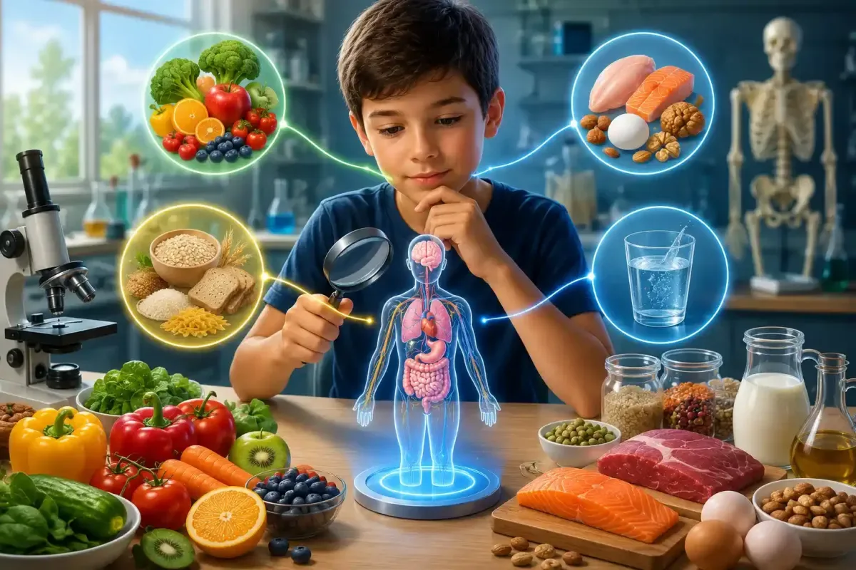 Child learning about nutrients and healthy foods