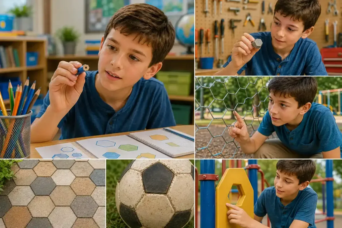 Child searching for hexagons in everyday life