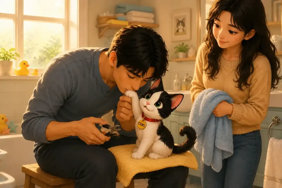 Daddy Trims Chiki's Tiny Claws with Love