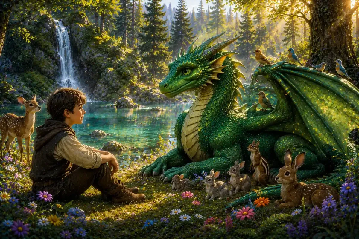 Ember the Dragon Among the Woodland Animals