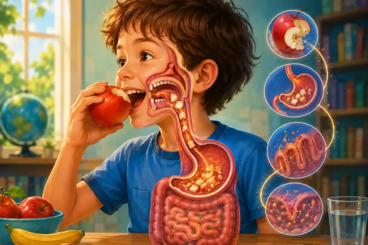 Healthy food beginning its journey through the body