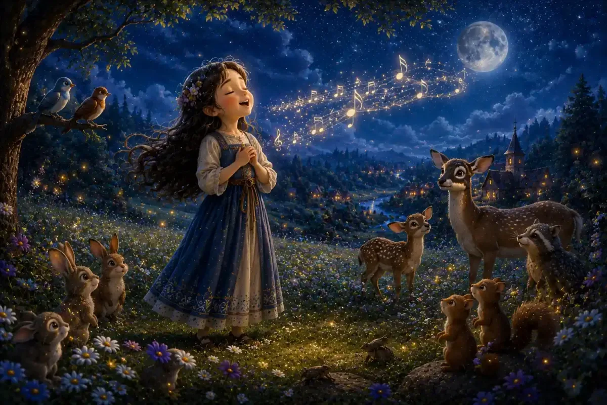 Lina Singing Beneath the Moonlit Sky