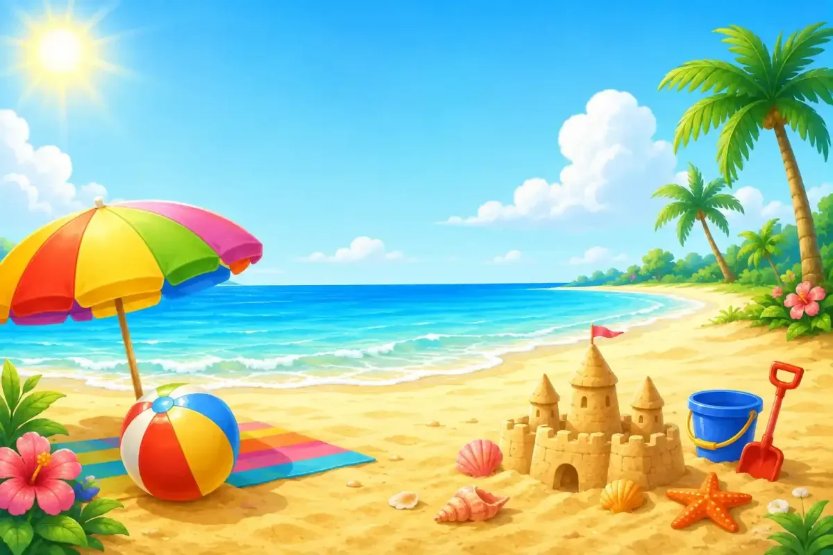 Sunny beach with sand and waves