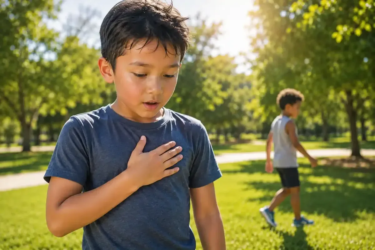 Child checking heartbeat after running
