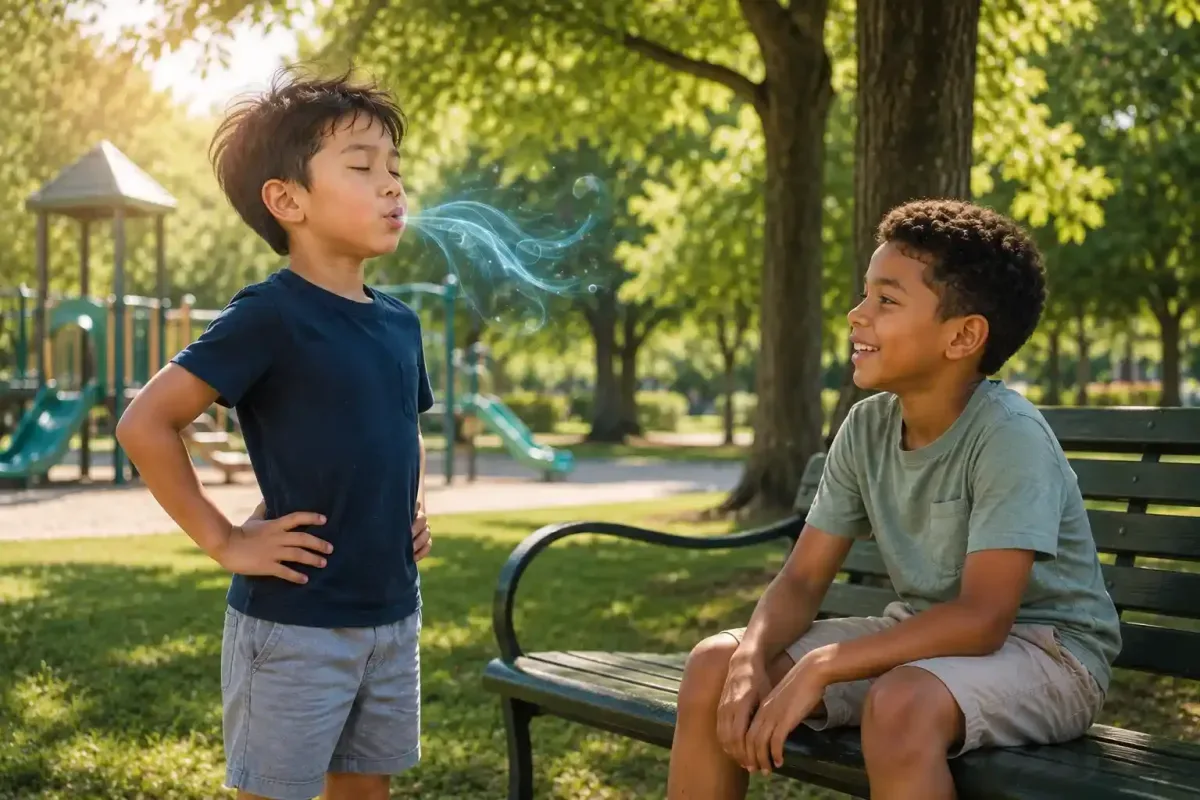 Children breathing deeply after active play
