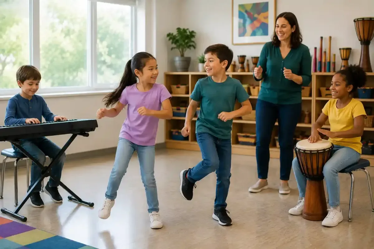 Children Combining Music and Dance in a Classroom