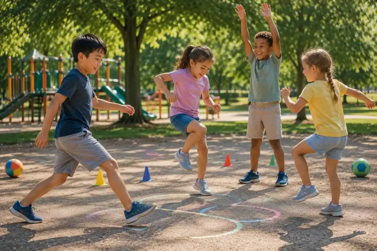 Children inventing a fun movement game outdoors