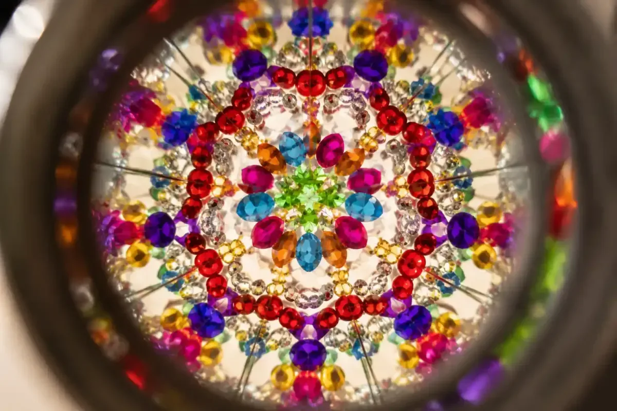 Colorful reflections inside a homemade kaleidoscope