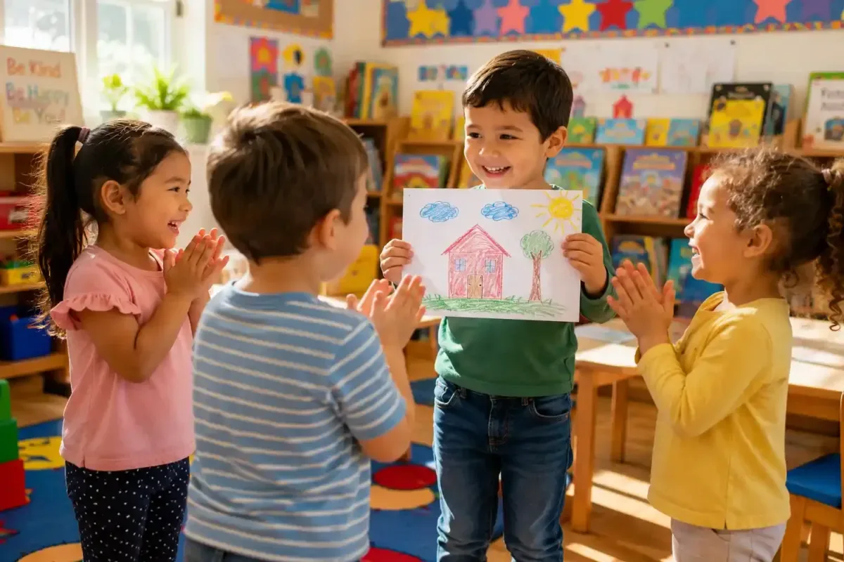 Happy preschool friends celebrating together