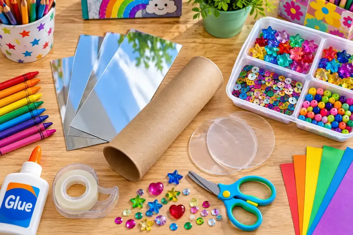 Kaleidoscope craft supplies on a table