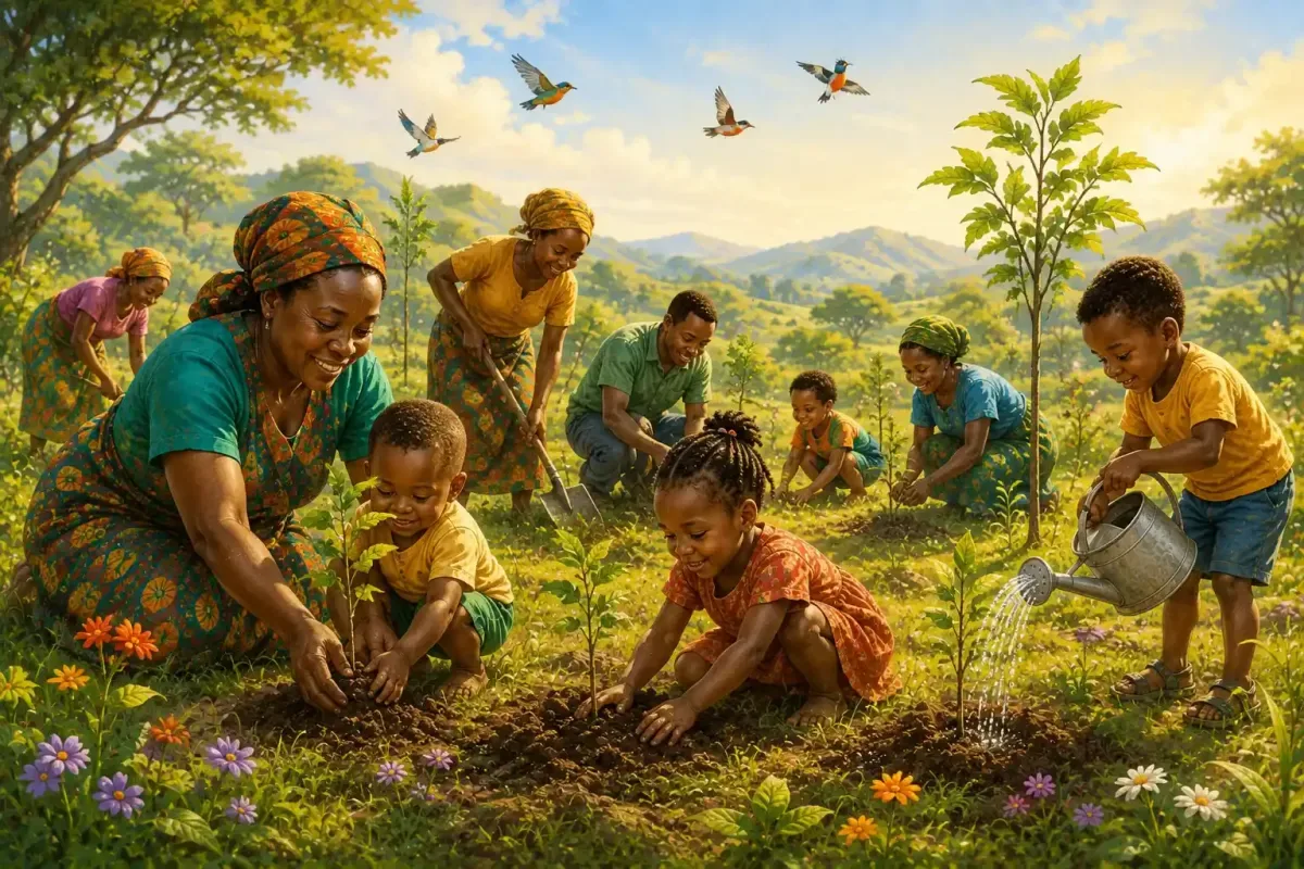 Kenyan Families Planting Trees Together