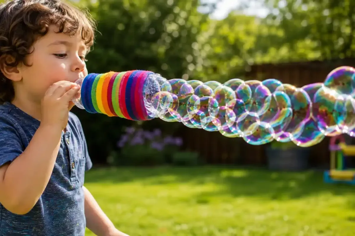 Long bubble snake floating through the air