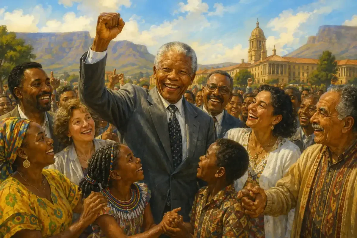 Nelson Mandela Celebrating South Africa's Democracy