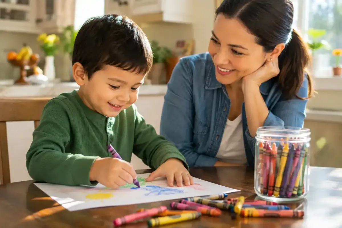 Parent and child practicing together with smiles